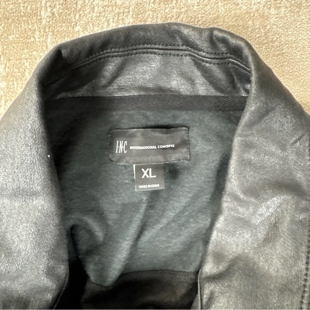 INC International Concepts Jacket Mens XL Black Leather Moto Bomber DV